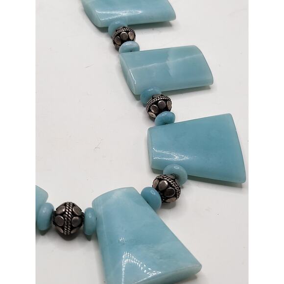 Amazonite Statement Necklace Silver Tone Beads Toggle Clasp 23" Artisan - Picture 4 of 12